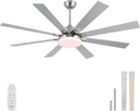 62 Inch Ceiling Fans with Lights,Large Modern Ceiling fan with Remote and 8 Wooden Blades,Dimmable,6 Speeds,Noiseless Reversible Indoor&Outdoor Fan for Bedroom,Patio,Living Room