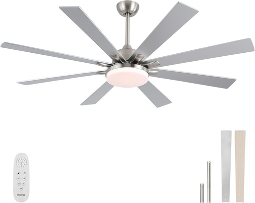 [BRSRAYYLOB6RMCQV] 62 Inch Ceiling Fans with Lights,Large Modern Ceiling fan with Remote and 8 Wooden Blades,Dimmable,6 Speeds,Noiseless Reversible Indoor&Outdoor Fan for Bedroom,Patio,Living Room