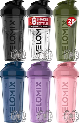 [BRSREYAQCB5AICLH] VELOMIX -6 PACK- 28 OZ Protein Shaker Bottles for Protein Mixes, Shaker Cups for Protein Shakes, Small Shaker Bottle Pack, Shaker Cup, Shakers for protein Shakes (Core Series)