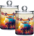Acrylic Plastic Clear Jar with Lid, Colorful Deer Painting Airtight Storage Jar 2 Pack Kitchen Storage Containers for Cookie Snack Candy