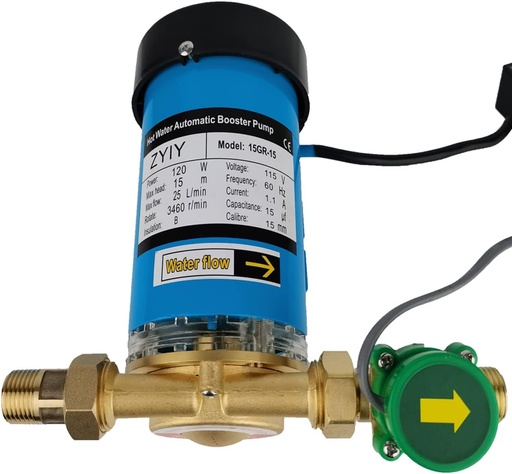 [BRSW223YC4MWGF3G] 120W Water Pressure Booster Pump 21.75PSI 50ft High Pressure Booster Pump 115V Shower Booster Pressure Pump 25L/min Household Automatic Booster Pump 3/4In with Water Flow Switch for Home Kitchen