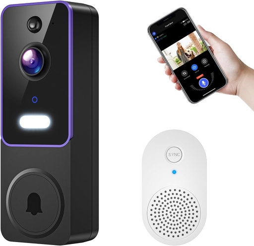 [BRSRAAI6PINAGDLA] 1080p Wireless Video Doorbell Camera with Doorbell Receiver, Color Night Vision, 2-Way Talk, AI Human Detection and Alerts, 2.4G WiFi Only, Battery Powered, Cloud Storage (Sold Separately)