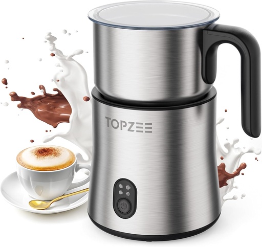 [BRSREYYPA4MAIDQ3] Topzee Electric Milk Frother and Steamer 4-in-1, 16.9oz/500ml Large Capacity, Frother for Coffee with Warm/Cold Foam, Warm Milk & Hot Chocolate for Latte, Cappuccino
