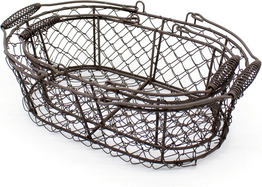 [BRSROHQOOQIGCALD] CVHOMEDECO. Oval Metal Wire Egg Basket Wire Fruit Basket with Handle Primitives Vintage Style Storage Basket. Rusty, Set of 2