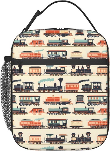 [BRSRAGL4PMIQGG3V] Insulated Lunch Box for Kids Boys Girls, Reusable Lunch Bag for School, Office, Picnic, Work, Travel, Train Theme Lunch Box