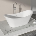 Logmey 67" Freestanding Bathtub White Acrylic Oval Shape Soaking Tub with Chrome Drain & Overflow Assembly for Classic Modern Bathrooms
