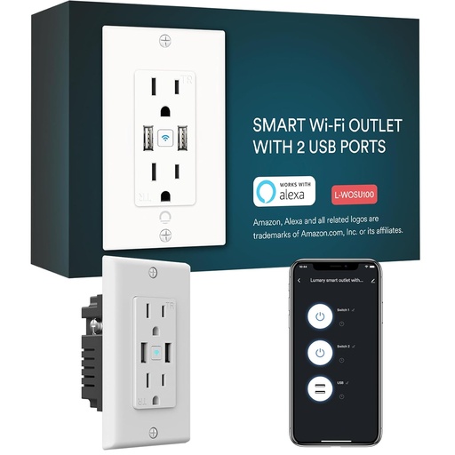 [BRSWGBD7DIDWEFY7] Smart in Wall Outlet, Standard Electrical Outlets with 2 USB Ports & 2 Plugs, Work with Alexa Google Home 15 Amp Outlet ETL FCC for Home Office