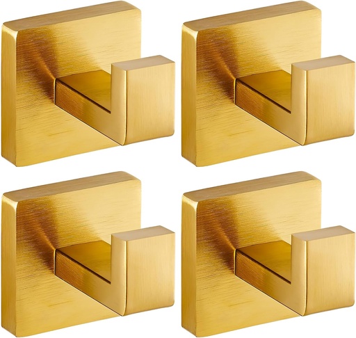 [BRSRAGA2BYOR6AA7] Brushed Gold Towel Hooks for Bathrooms, Heavy Duty Wall Mounted Stainless Steel Modern Hook, 4 Pack – Ideal for Hanging Towels, Robes, Coats, in Kitchen, Bedroom, Bathroom, or Hotel