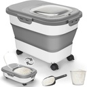 Rice Storage Container, 20Lbs Flour Container, Airtight Large Pet Dog Cat Food Storage Dispenser Bin with Wheels, Scoop & Measuring Cup, Collapsible Kitchen Dry Food Holder for Rice Cereal Kibble