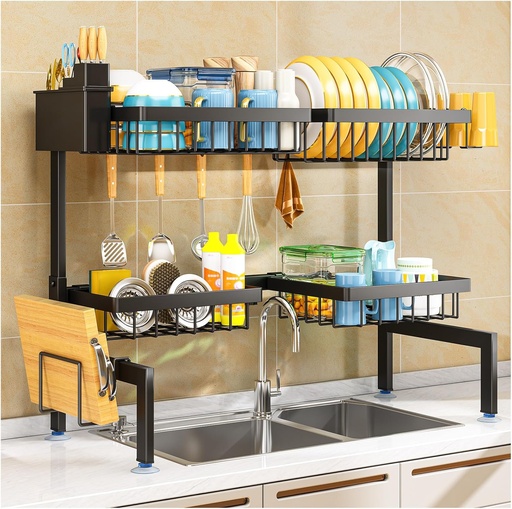 [BRSRMZD3CEBRM33H] 2 Tiers 4 Baskets (one More Than Others) Over The Sink Dish Drying Rack,fits All Sinks (from 24.8" to 35.4"),2-Tier Adjustable Sink Rack,Dishes Rack Kitchen Storage Organizer Space Saving