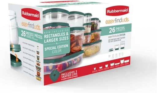 [BRSRMAA6CEIBYYD3] Rubbermaid Easy Find Lids Food Storage Containers, Blue Spruce, 26 Piece Set