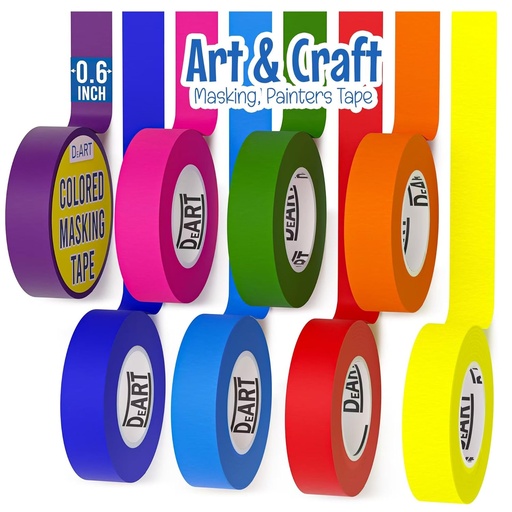 [BRSROHTQBUHWG3D2] DEART Colored Masking Tape, 264 Ft x 0.6 inch MIni Color Painters Tape for Arts & Crafts Labeling 8 Pack, Coding, Kids Art Supplies, Whiteboard Tape, Craft Supplies for Kids, Thin Paper Tape