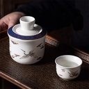 Sake Set Pottery 3 Pieces Sake Set Multicolored Crane Retro Porcelain Crafts, Wine Glass Set for Warm/Cold Sake Service
