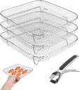 8 inch Square Air Fryer Rack,3 Layer Stainless Steel Stackable Dehydrato-r Rack with An-ti-scalding Clip,Stainless Steel Multi-Layer Dehydrato-r Rack Air fryer Accessories(Silver)