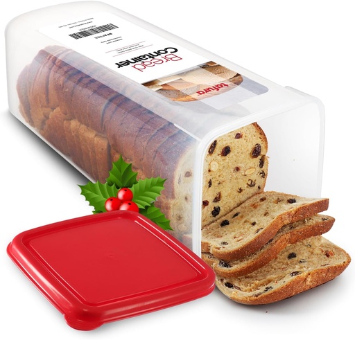 [BRSRMGATPN5QKEY7] Tafura Bread Container - BPA Free Plastic Bread Box - Container/Holder for Homemade Loaves and Baked Goods with Red Airtight Lid