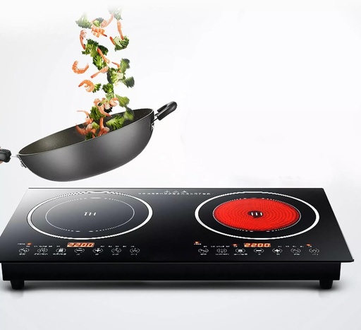 [BRSRABIPOEDWKCL6] Double Induction Cooktop,Electric Induction/Ceramic Cooker Countertop Portable Induction Cooktop Countertop Dual Cooker Burner Stove Hot Plate,8 Gear Firepower Dual Cooktop Stove (1200W+1400W)