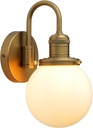 Yosoan Brass Boho Wall Sconce with Milk Round Glass, 1-Light Indoor Hardwired Vanity Modern Luxury Vintage with Globe Shade Retro Curved Rod Fixture for Bathroom Bedside Kitchen(Antique)