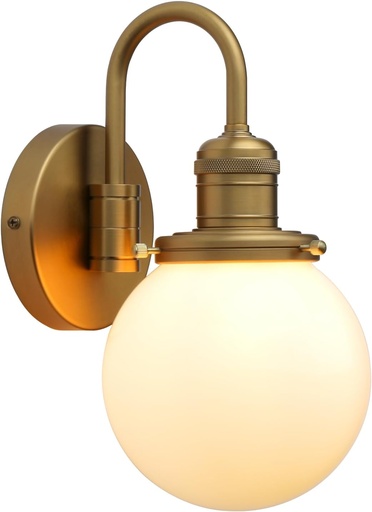 [BRSROBT5CB6RYHTX] Yosoan Brass Boho Wall Sconce with Milk Round Glass, 1-Light Indoor Hardwired Vanity Modern Luxury Vintage with Globe Shade Retro Curved Rod Fixture for Bathroom Bedside Kitchen(Antique)