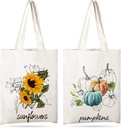 Whaline 2 Pack Fall Canvas Tote Bags Sunflower Tote Bag Pumpkins Canvas Bag Reusable Cotton Handbag Grocery Bags for Shopping Market Travel Beach Autumn Theme Harvest Party Favors, 15.7" x 13.4"