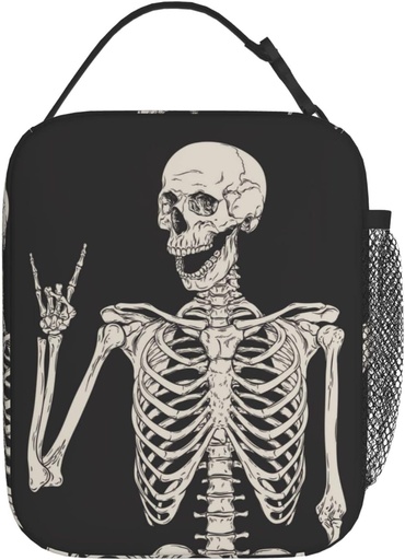 [BRSRMYYBCUDRGCA2] YETTA YANG Halloween Skeleton Funny Skull Portable Lunch Bag Insulated Lunch Box Reusable Totes For Women Men Work Picnic Camping