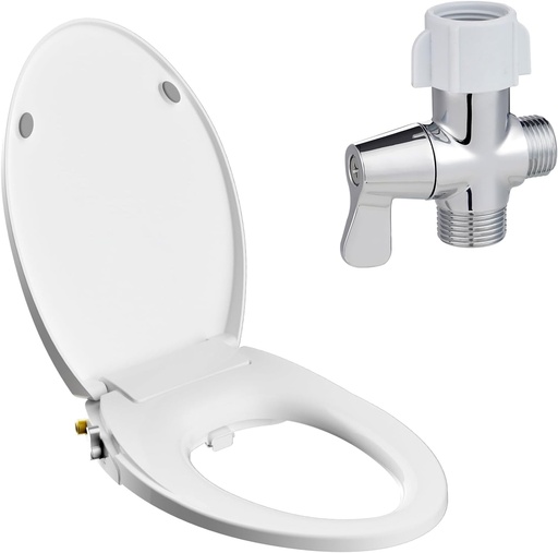 [BRSREYDYOEMWCCY3] Hibbent Elongated Bidet Toilet Seat with Bidet T Adapter with Shut off Valve(7/8” x 7/8” x G1/2 or 3/8")