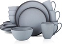 Stone Lain Tina Rustic Stoneware Reactive Glaze Dinnerware Set, Service for 4, Blue and Grey, 16 Piece
