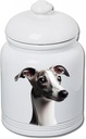 Best of Breed Whippet Grey/White Dog and Cat Ceramic Treat Jar 9" Tall Air Tight Seal All White