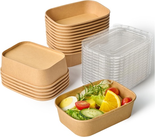 [BRSRAFIPDJ6BODI3] JOLLY CHEF 50 Pack Paper Food Containers with Lids, 19 oz Disposable Meal Prep Containers, Rectangular Paper Bowls with Lids for Thanksgiving, Christmas, Parties