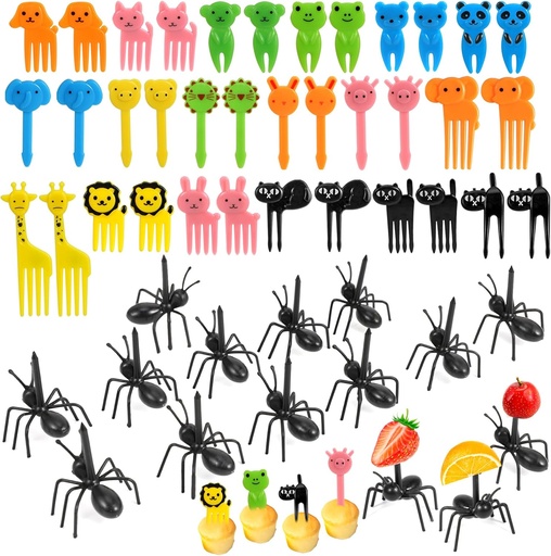 [BRSRAFAQOUCQK3T5] 48Pcs Food Picks for Kids, 36Pcs Lunch Bento Box Food Picks and 12Pcs Ant Food Pick Animal Appetizer Forks for Snack Cake Dessert Fruit Toothpicks for School Classroom Party Supplies