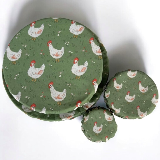 [BRSRAAQQPN6QKYLB] (4-Pack) Sourdough Reuseable Jar & Bowl Covers | Cute Baking Gift | 100% Cotton | Washable | Bread Proofing | Kitchen Food Storage Gifting | Starter Cover Lid Kit (Chickens)