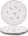 fanquare 10 Inch Porcelain Dinner Plates Set of 4, Lace Dishes Set for Salad, Pasta, Soup, Dessert, Pink Roses