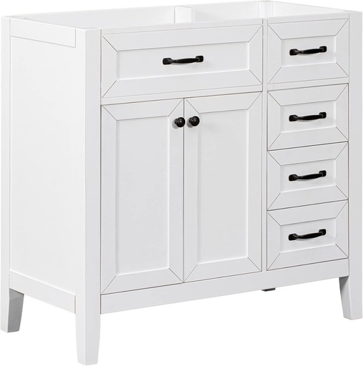 [BRSRAFI5CMDQY2A2] 36" Bathroom Vanity Without Sink, Cabinet Base Only, Bathroom Cabinet with Drawers, Solid Frame and MDF Board,White