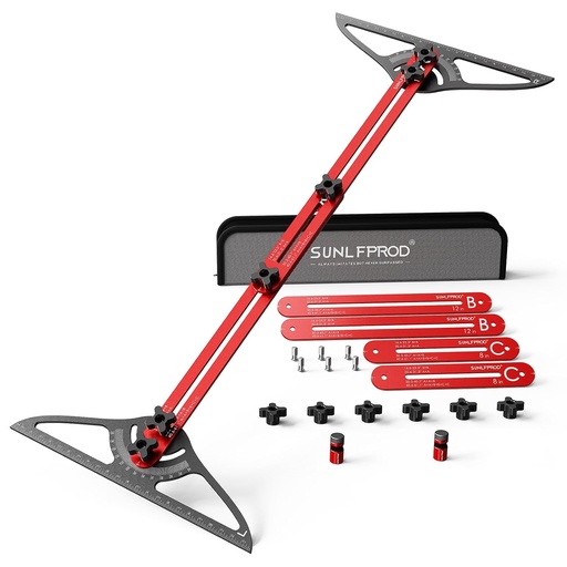 [BRSRAAI7CIDQOHL7] Stair Tread Template Tool - Dual Solid Nut Locking Stair Tread Tool Jig, Stair Measuring Tool Jig, Stair Step Scribe Tool, Stair Template, Stair Gauge Tool (Red-Gray)