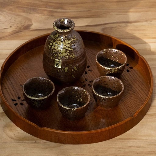 [BRSRA2Q5OF6RMEI3] 5-Piece Japanese Sake Set include 1PC Sake bottle and 4PCS Sake Cups Ceramic Sake Set Box,Brass