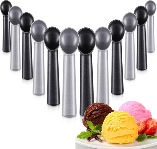 [BRSRAZ35AEFR63LD] Gejoy 12 Pcs Ice Cream Scoop 7 Inch Nonstick Anti Freeze Ice Cream Scooper Aluminum Design Dessert Spoon for Gelatos Frozen Yogurt Fruit Sundaes Sorbet Almond Cookie Dough (Black and Silver)