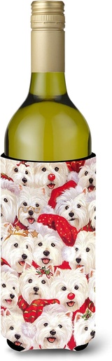 [BRSWYA35AUHAA337] Caroline's Treasures PPP3133LITERK Westie Christmas a Plenty Wine Bottle Hugger Bottle Cooler Sleeve Hugger Machine Washable Collapsible Insulator Beverage Insulated Holder