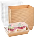 Ocmoiy Paper Charcuterie Boxes with Clear Lids, 50 Pack Disposable Sandwich Containers, Small Kraft Bakery Treat Boxes for 2 Cupcakes, Muffins, Hot Cocoa Bombs, Strawberries, To Go Desserts Boxes