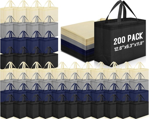 [BRSREHAHOUAQACI3] Windyun Reusable Grocery Bags Large Non Woven Shopping Bags with Handles Foldable Portable Tote Bulk, 12.6 x 11.8 x 6.3 Inch