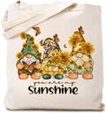 TSIIUO Women's Sunflower Gnome Canvas Tote Bag Funny Garden Gnome Lover Gifts Fall Reusable Grocery Shopping Bag