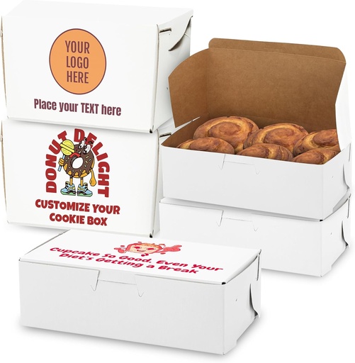 [BRSRACT2OQORUA37] MT Products Custom Printed Bakery Boxes - 8" x 5.5" x 4" White Customizable and Cupcake Boxes with Logo (Pack of 5) - Made in USA
