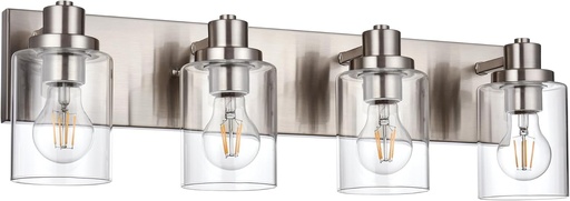 [BRSRAFQ5BN5WMETK] 4 Light Vanity Light Brushed Nickel Bathroom Lighting Fixtures Over Mirror, Modern Bathroom Light with Clear Glass Shade, Farmhouse Vanity Lights