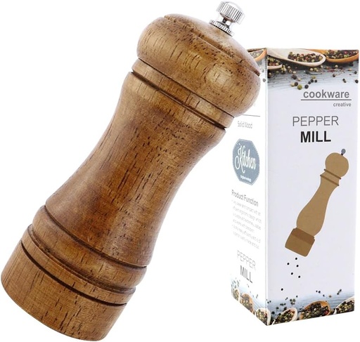 [BRSROCDQAACBYDLV] 1 Pack 5 Inch Wood Pepper Grinder Wooden Pepper Mill or Salt Mill Salt Shakers with Adjustable Ceramic Rotor Refillable Ceramic Grinding Mechanism Oak Wood Pepper Grinder for Kitchen