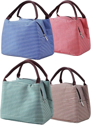 [BRSW22QPOJ7A2GY2] Lunch Tote Bag 4PCS Reusable Lunch Bag Portable Insulated Cooler Bag Thermal Lunch Organizer Bag for Work Picnic (Green+Red+Brown+Blue) Group02