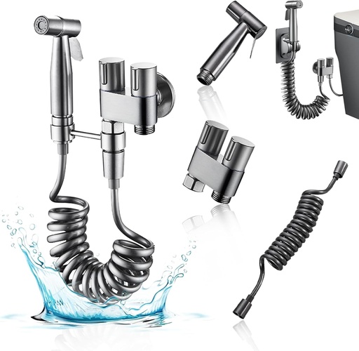 [BRSRAATQA56BECI4] Generic Toilet Faucet Splitter 2 Way Double Faucet Adapter, 1-in-2-Out Dual Control Valve Handheld Bidet Sprayer, Silver