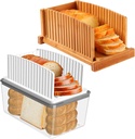 Bread Slicer with Bread Box and Bamboo Bread Slicer, Bread Slicing Guide Adjustable Width, Foldable and Compact Cutting Guide with Crumb Tray, Suitability for Homemade Bread, Bagels, Cakes.