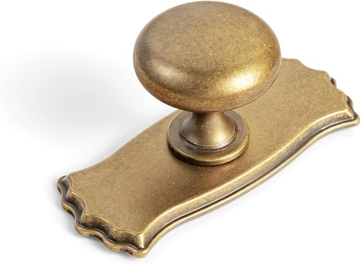 [BRSRA232CR5B42AZ] Goo-Ki Antique Brass Zinc Alloy Cabinet Knob with Backplate - Single Hole Center Cabinet Pull Hardware for Bedroom, Kitchen, 6 Pack（8611-G012）