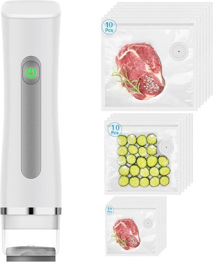 [BRSREFIRBABAODTD] Vacuum Sealer for Food, Handheld Vacuum Sealer with 30 Reusable Bags, One Touch Food Vacuum Sealers Machine with Visible Water Tank for Kitchen Storage and Preservation