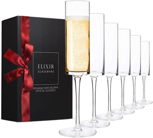 [BRSW2CTYAUMGAALO] ELIXIR GLASSWARE Champagne Flutes - 6 oz - Set of 6 Edge Champagne Glasses - Modern & Elegant Crystal Wine Glasses Drinking Set - Wedding Champagne Flute Glasses - Prosecco Wine Flute