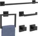 TNOMS 5 Pieces Matte Black Towel Bar Set,Bathroom Hardware Set Towel Racks Set for Bathroom SUS304 Stainless Steel Bathroom Accessories Wall Mounted,23.6 Inch