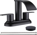 4 inch Centerset Bathroom Faucets Black Matte, Jodulos 2 Handle Waterfall Bathroom Sink Faucet with Pop Up Drain Stopper, Stainless Steel Bathroom Sink Faucet with cUPC Supply Lines JU-DE-201-BK